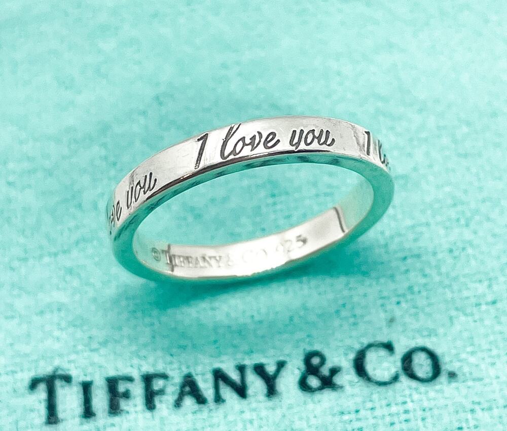Tiffany & Co. Notes I Love You Script Band Ring Sterling Silver Size 4.75